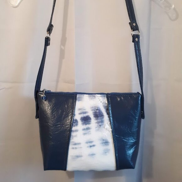 New Boho Tie Dye & Faux Leather Purse Shoulder bag Navy White coastal hippie - Picture 2 of 14